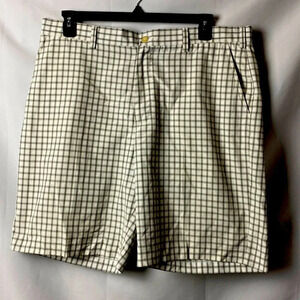 IZOD GOLF MENS SIZE 38 SHORTS CREAM WITH BLACK TAN PLAID GOOD CLEAN CONDITION